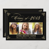 Classy Elegant Black 2013 Afstuderen Photo Invite Kaart (Voorkant / Achterkant)