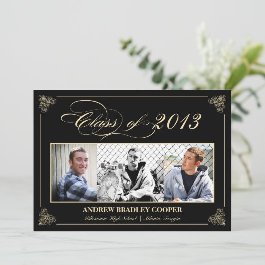 Classy Elegant Black 2013 Afstuderen Photo Invite Kaart (Staand voorkant)