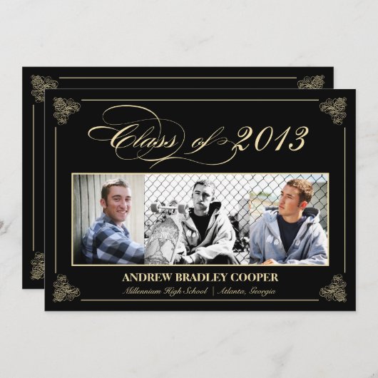 Classy Elegant Black 2013 Afstuderen Photo Invite Kaart (Voorkant / Achterkant)