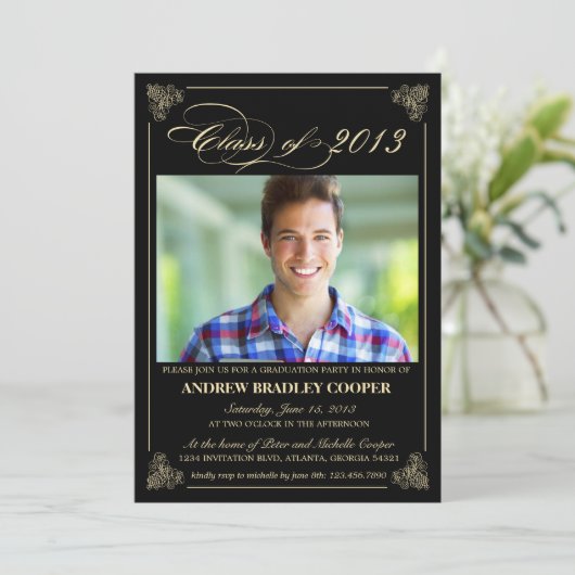 Classy Elegant Black 2013 Afstuderen Photo Invite Kaart (Staand voorkant)