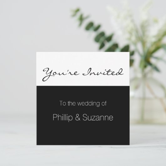 Classy Elegant Black and White Minimal Wedding Inv Kaart (Staand voorkant)