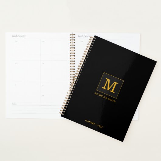 Classy Elegant Black Gold Monogram Naam Planner (Display)