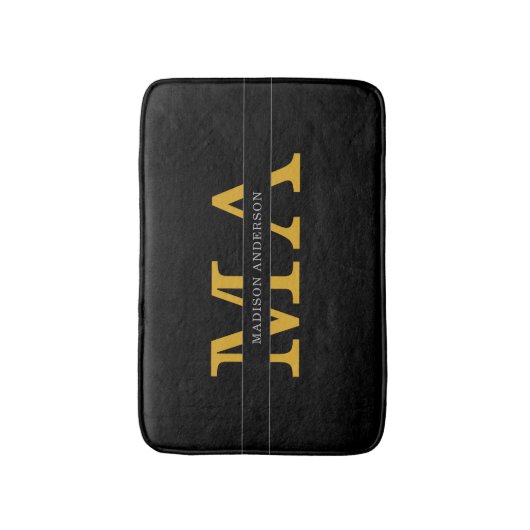 Classy Elegant Black Gold Monogram Naam Tekst Badmat (Voorkant Verticaal)
