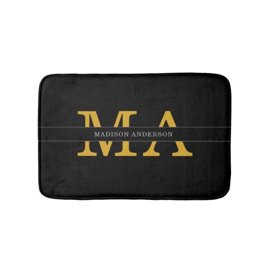 Classy Elegant Black Gold Monogram Naam Tekst Badmat (Voorkant)