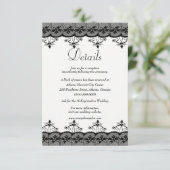 Classy Elegant Black Lace Wedding Details Informatiekaartje (Staand voorkant)