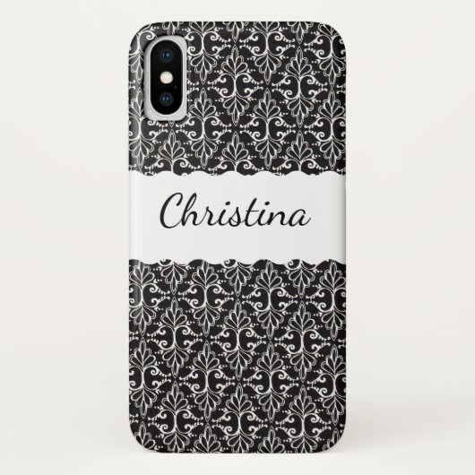 Classy Elegant Black White Damask Fancy Scroll Case-Mate iPhone Case (Achterkant)