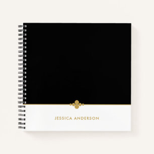 Classy Elegant Black White Gold gepersonaliseerd Notitieboek