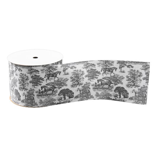 Classy Elegant Black White Horses Country Toile Grosgrain Lint (Spoel)