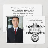 Classy Elegant Black/White Photo Birthday Invite Kaart (Voorkant / Achterkant)