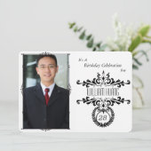 Classy Elegant Black/White Photo Birthday Invite Kaart (Staand voorkant)