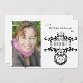 Classy Elegant Black/White Photo Birthday Invite Kaart (Voorkant / Achterkant)