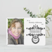 Classy Elegant Black/White Photo Birthday Invite Kaart (Staand voorkant)