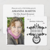 Classy Elegant Black/White Photo Birthday Invite Kaart (Voorkant / Achterkant)
