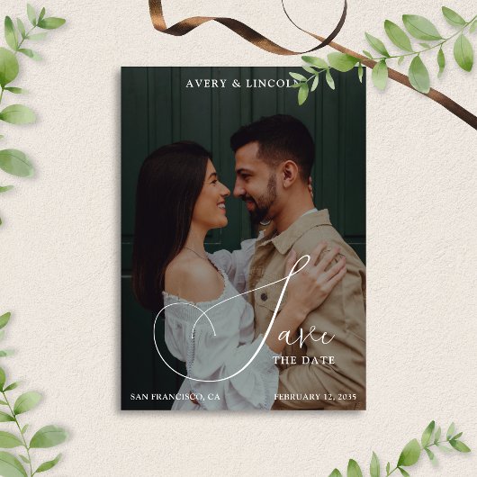 Classy Elegant Black & White Photo Script Wedding Save The Date