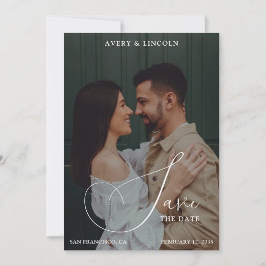 Classy Elegant Black & White Photo Script Wedding Save The Date (Voorkant)