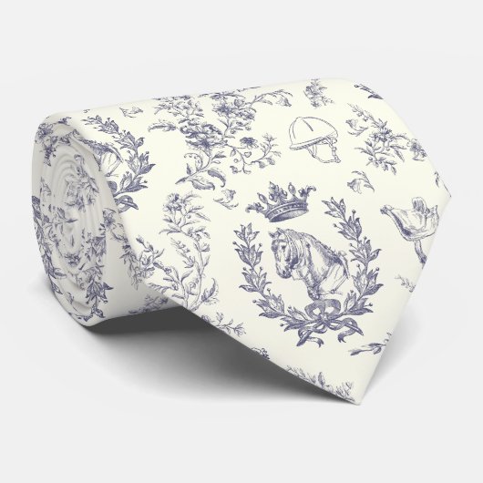 Classy Elegant Blauw Paardensport Toile Stropdas (Opgerold)