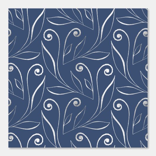 Classy Elegant Blauw & Swirls Zilver & Navy Blauw Behang (Voorkant)
