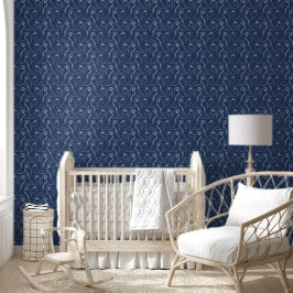Classy Elegant Blauw & Swirls Zilver & Navy Blauw Behang