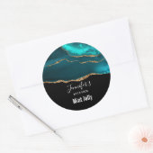 Classy Elegant Blauwgroen Agaat op zwarte keuken Ronde Sticker (Envelop)