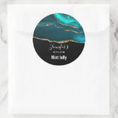 Classy Elegant Blauwgroen Agaat op zwarte keuken Ronde Sticker (Tas)
