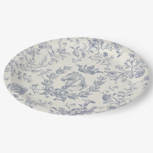 Classy Elegant Blue Beige Equestrian Toile Papieren Bordje (Gekanteld)