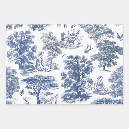 Classy Elegant Blue Country Toile Inpakpapier Vel (Voorkant 3)
