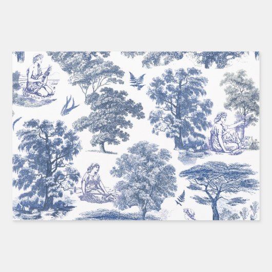 Classy Elegant Blue Country Toile Inpakpapier Vel (Voorkant)