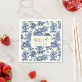 Classy Elegant Blue Horse Toile Naam Initialen Servet