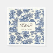 Classy Elegant Blue Horse Toile Naam Initialen Servet (Voorkant)