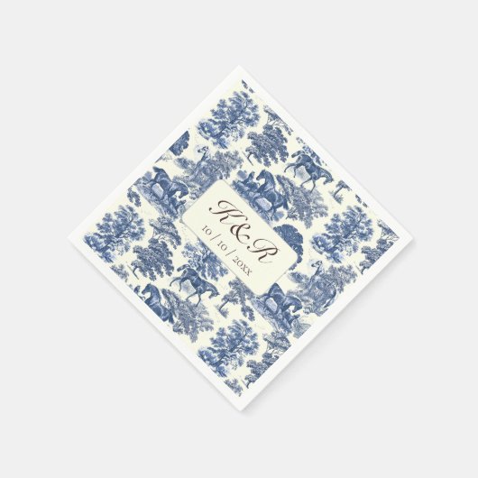 Classy Elegant Blue Horse Toile Naam Initialen Servet (Hoek)
