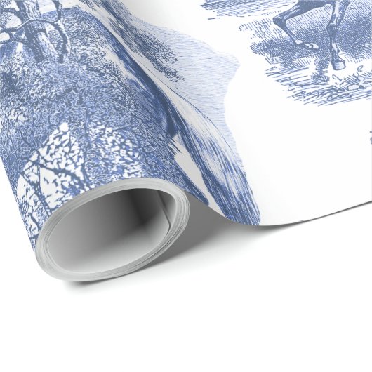 Classy Elegant  Blue Horses Country Toile Cadeaupapier (Rol Hoek)