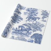 Classy Elegant  Blue Horses Country Toile Cadeaupapier (Uitgerold)