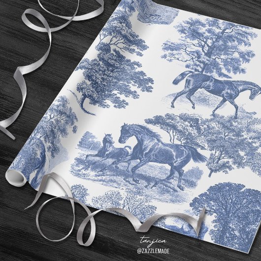 Classy Elegant  Blue Horses Country Toile Cadeaupapier