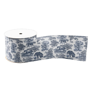 Classy Elegant Blue Horses Country Toile Grosgrain Lint