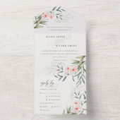 Classy Elegant Blush Greenery Floral Wedding All In One Uitnodiging (Binnen)