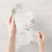Classy Elegant Blush Greenery Floral Wedding All In One Uitnodiging (Afscheurbaar)