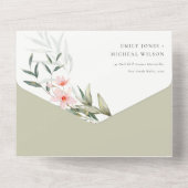 Classy Elegant Blush Greenery Floral Wedding All In One Uitnodiging (Achterkant)