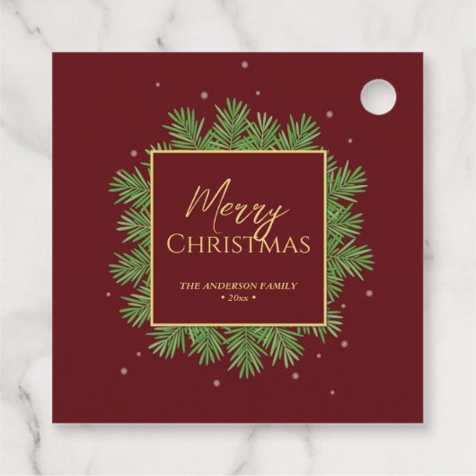 Classy Elegant Bourgogne & Goud Kerst Botanisch Bedankjes Labels (Achterkant)