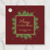Classy Elegant Bourgogne & Goud Kerst Botanisch Bedankjes Labels (Voorkant)