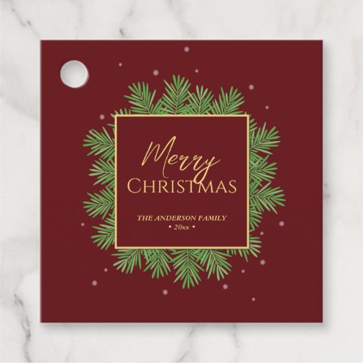 Classy Elegant Bourgogne & Goud Kerst Botanisch Bedankjes Labels (Voorkant)