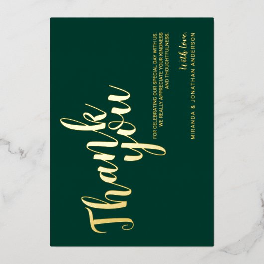 Classy Elegant Bruiloft Dank u Emerald en Goud Folie Uitnodiging (Voorkant)