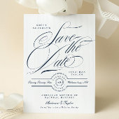 Classy Elegant Calligraphy Navy Blue Non-Photo Save The Date