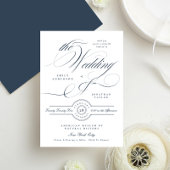 Classy Elegant Calligraphy Navy Blue Wedding Kaart