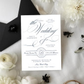 Classy Elegant Calligraphy Navy Blue Wedding Kaart