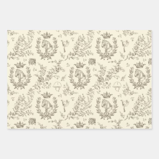 Classy Elegant Chic Beige Cream Equestrian Toile Inpakpapier Vel (Voorkant 2)