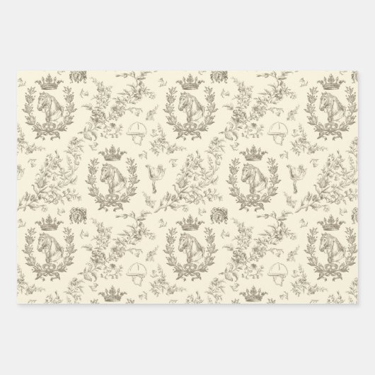 Classy Elegant Chic Beige Cream Equestrian Toile Inpakpapier Vel (Voorkant)