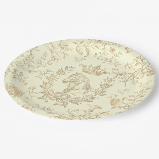 Classy Elegant Chic Beige Cream Equestrian Toile Papieren Bordje (Gekanteld)