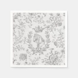 Classy Elegant Chic Grey White Equestrian Toile Servet