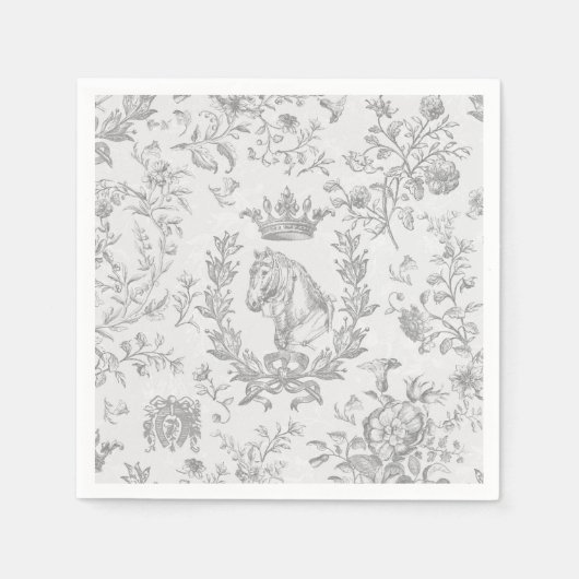 Classy Elegant Chic Grey White Equestrian Toile Servet (Voorkant)