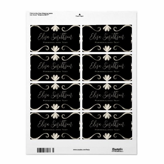 Classy Elegant Chic Luxury Feminine Black & Silver Etiket (Full Sheet)
